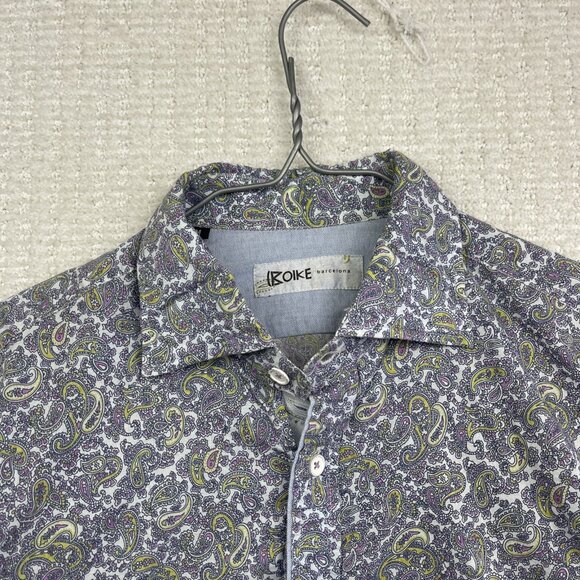 Koike Barcelona Men M Psychedelic Paisley AOP Button Down Shirt Elbow Patch - Picture 2 of 16